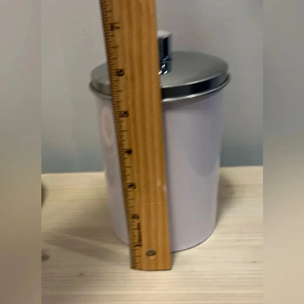 Vintage White Cylinder Canister with Lid Some Marks & Small Dimples Great Decor